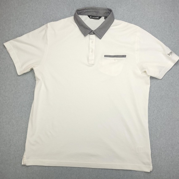 TravisMathew Polo Shirt Mens XL White Gray Dismal River Golf Pima Cotton Stretch - Picture 2 of 16